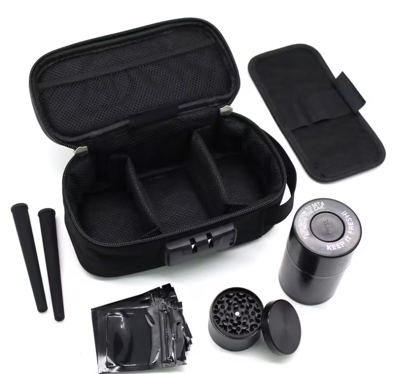 10-Piece Odor-Proof Storage Set – Includes Metal Grinder, Vacuum Jar, Storage Tubes & Bags, Ideal for Home, Travel & Outdoor Use