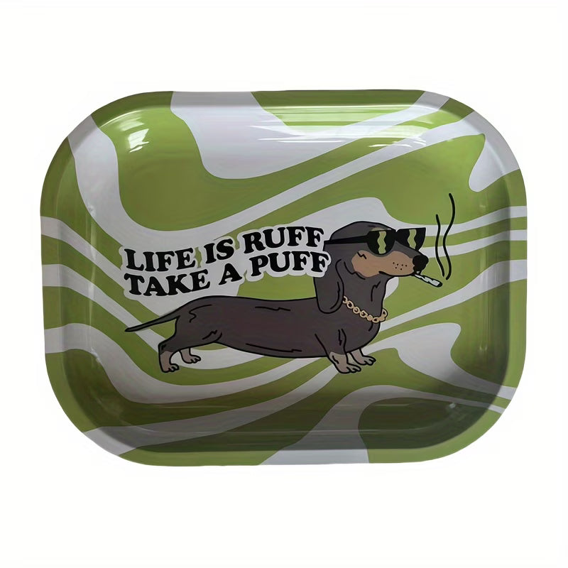 Whimsical Dog Motif Metal Rolling Tray — Classic Multipurpose Serving Tray