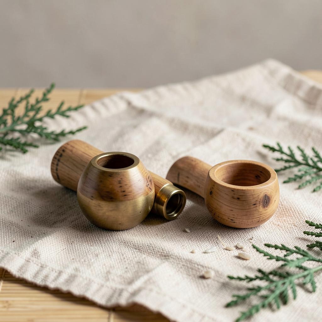 Brass and bamboo bowl and downstem set by PuffPanda