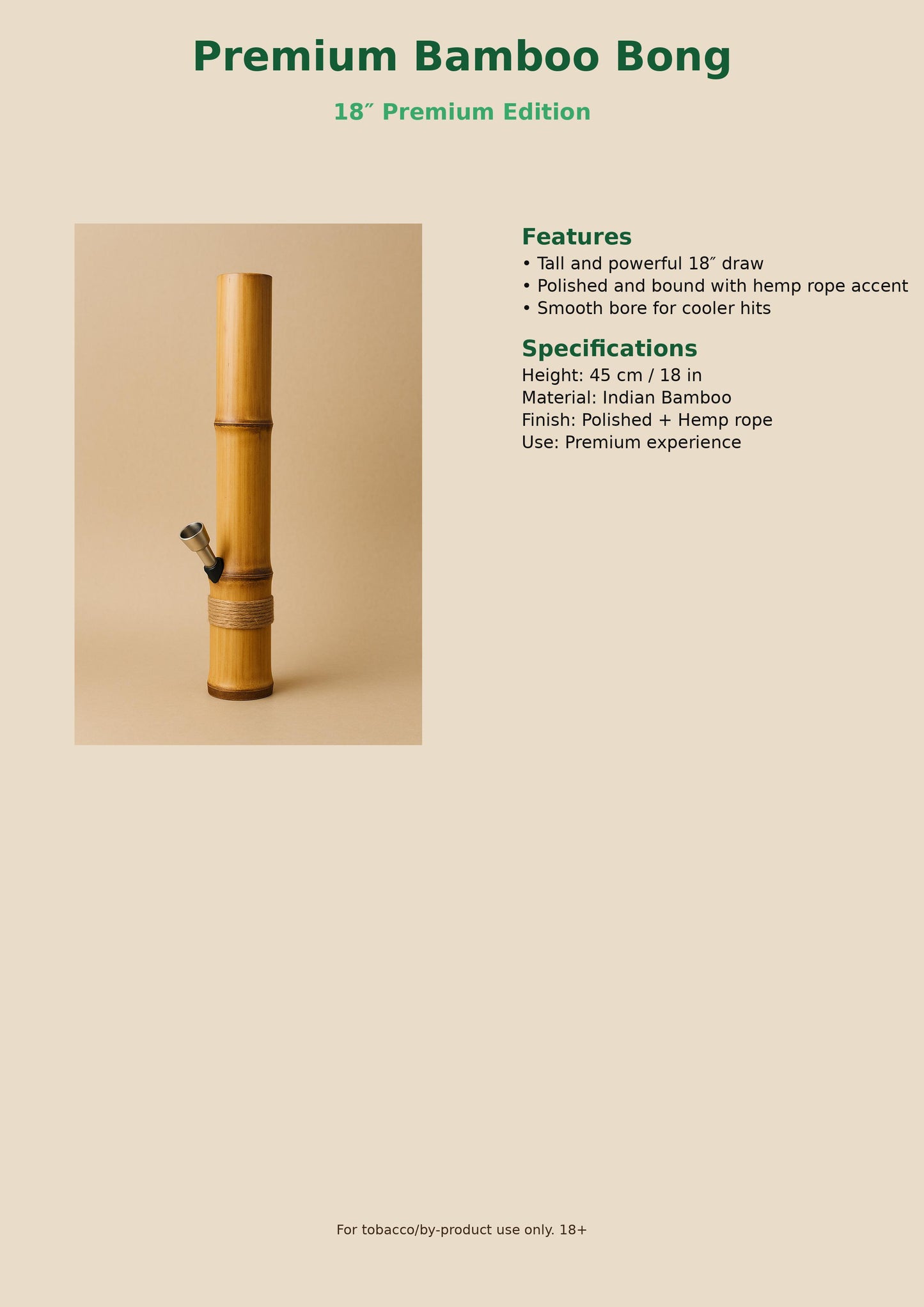 Premium 18 inch handmade bamboo bong by PuffPanda