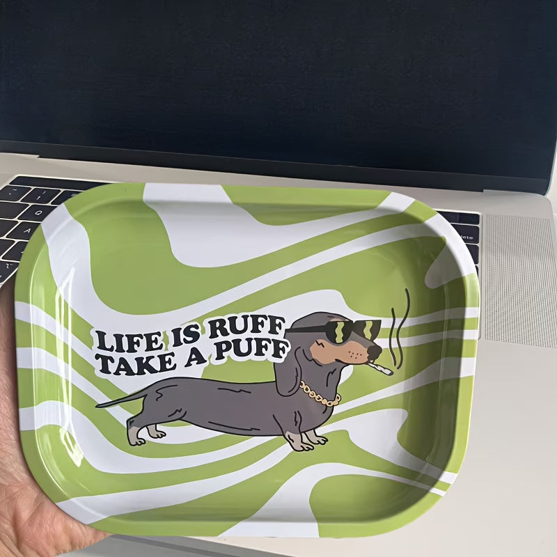 Whimsical Dog Motif Metal Rolling Tray — Classic Multipurpose Serving Tray