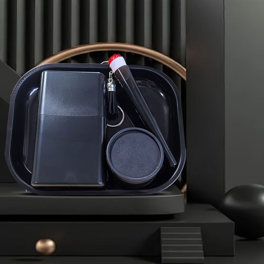 Black Smoking Set — Tray, Cigarette Case, Hand Grinder & Storage Tube