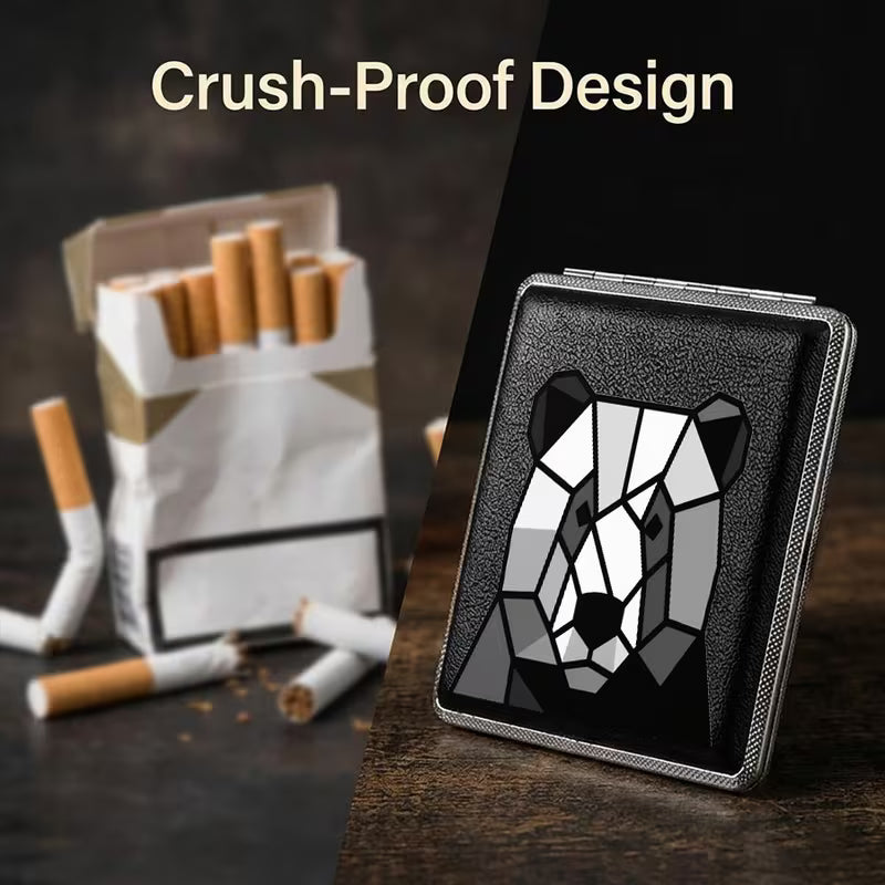 Geometric Panda Cigarette Case — 20-Count Magnetic Flip-Top Storage Box