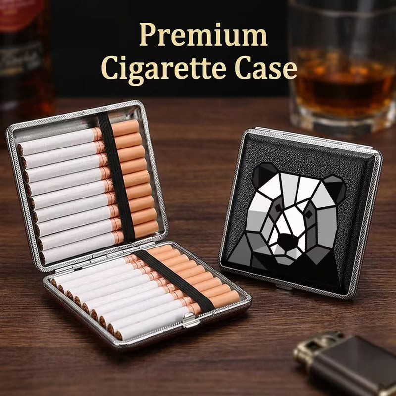 Geometric Panda Cigarette Case — 20-Count Magnetic Flip-Top Storage Box