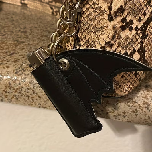 Black demon wing lighter case keychain, EDC protective cover