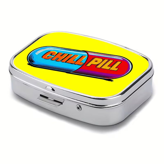 Vintage 2-compartment metal pill box, pocket-sized organizer
