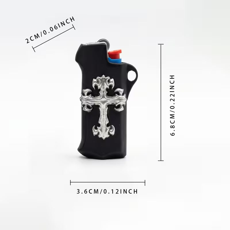 Gothic Cross Lighter Case — Punk Rock EDC Protective Cover with Necklace Cord