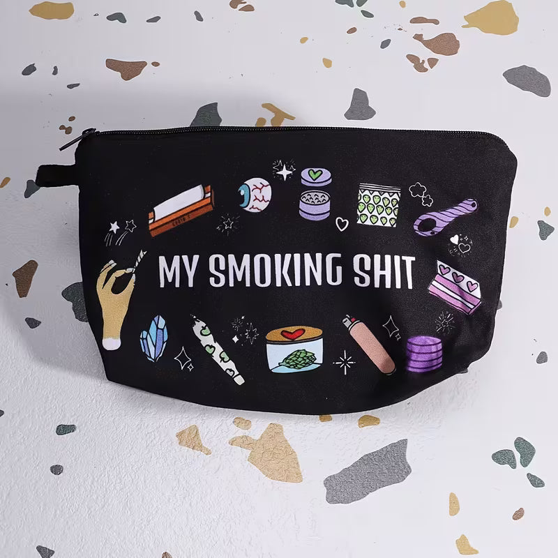 Fun Print Smoking Accessories Pouch – "My Smoking Sh*t" Tobacco Storage Bag with Zipper, Black, Ideal Gift for Him