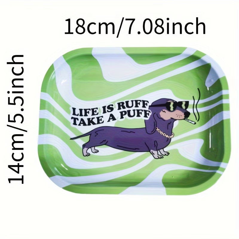 Whimsical Dog Motif Metal Rolling Tray — Classic Multipurpose Serving Tray