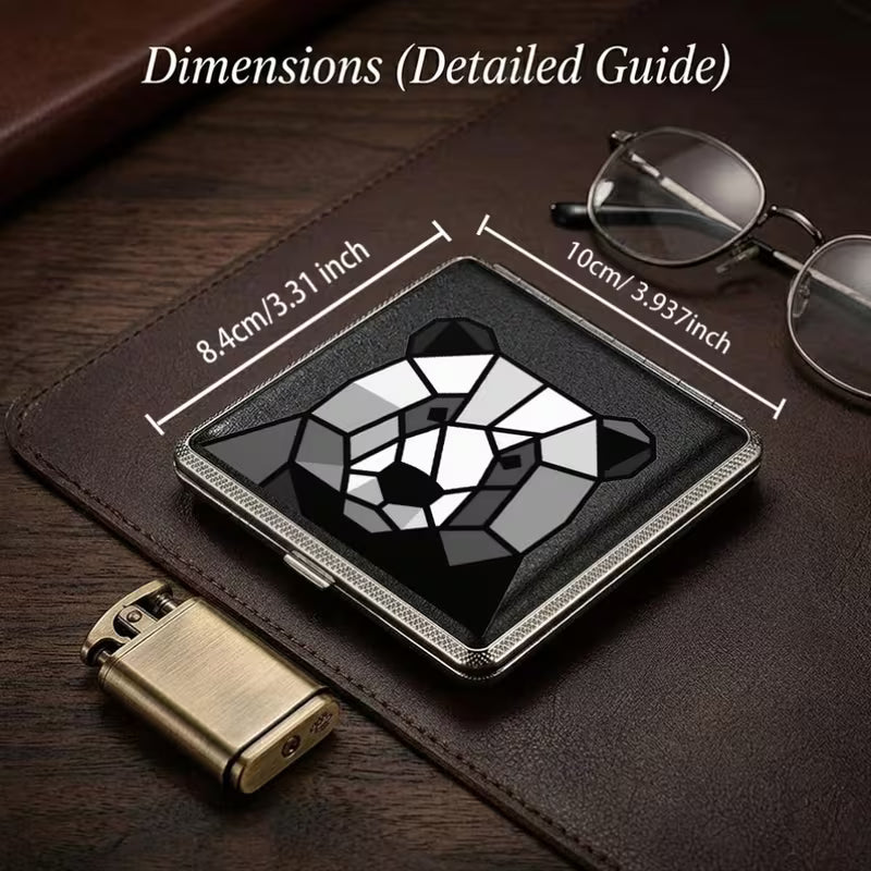Geometric Panda Cigarette Case — 20-Count Magnetic Flip-Top Storage Box