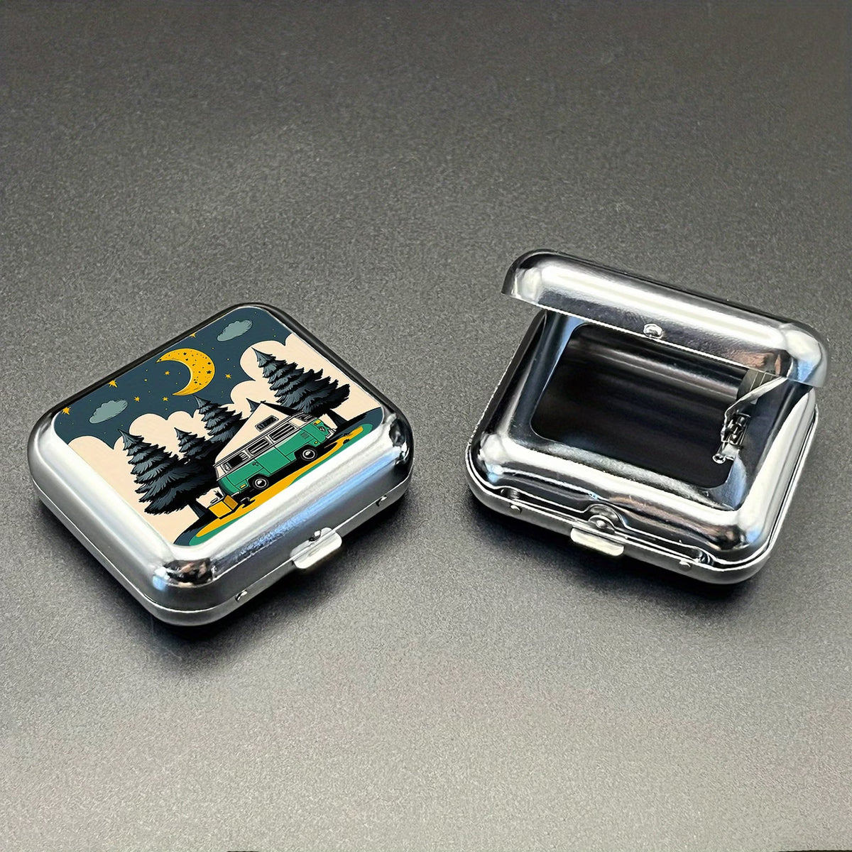 RV Travel Mini Metal Ashtray & Stash Box — Portable Pocket Container