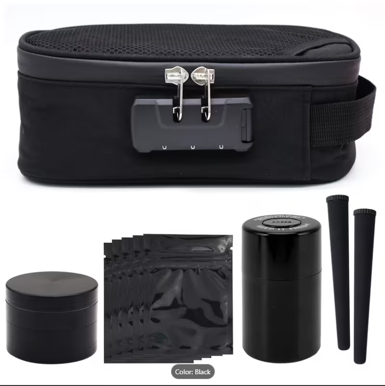 10-Piece Odor-Proof Storage Set – Includes Metal Grinder, Vacuum Jar, Storage Tubes & Bags, Ideal for Home, Travel & Outdoor Use
