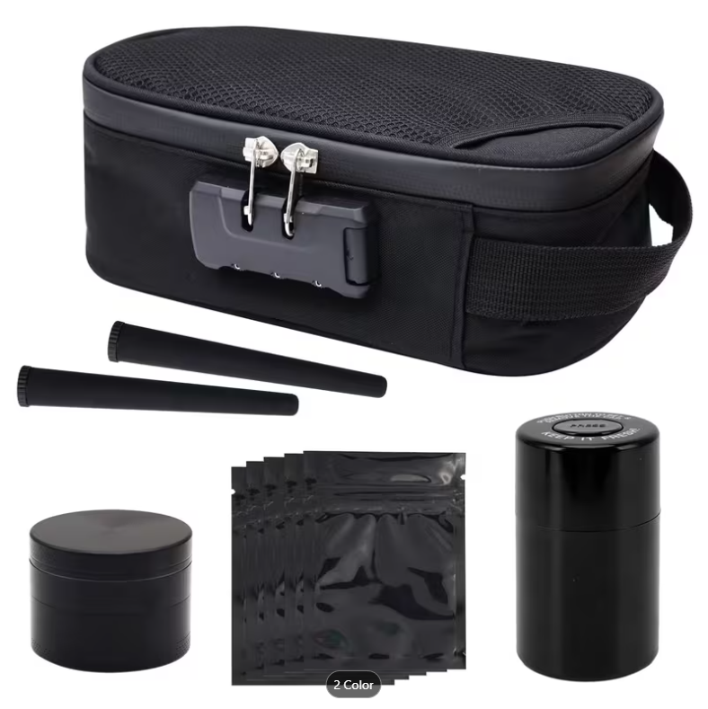 10-Piece Odor-Proof Storage Set – Includes Metal Grinder, Vacuum Jar, Storage Tubes & Bags, Ideal for Home, Travel & Outdoor Use