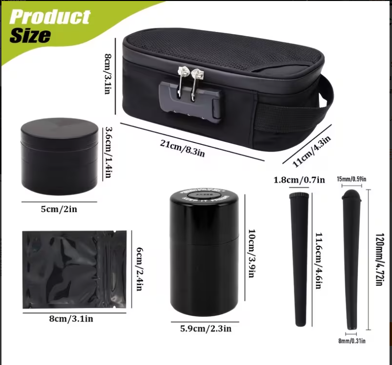 10-Piece Odor-Proof Storage Set – Includes Metal Grinder, Vacuum Jar, Storage Tubes & Bags, Ideal for Home, Travel & Outdoor Use