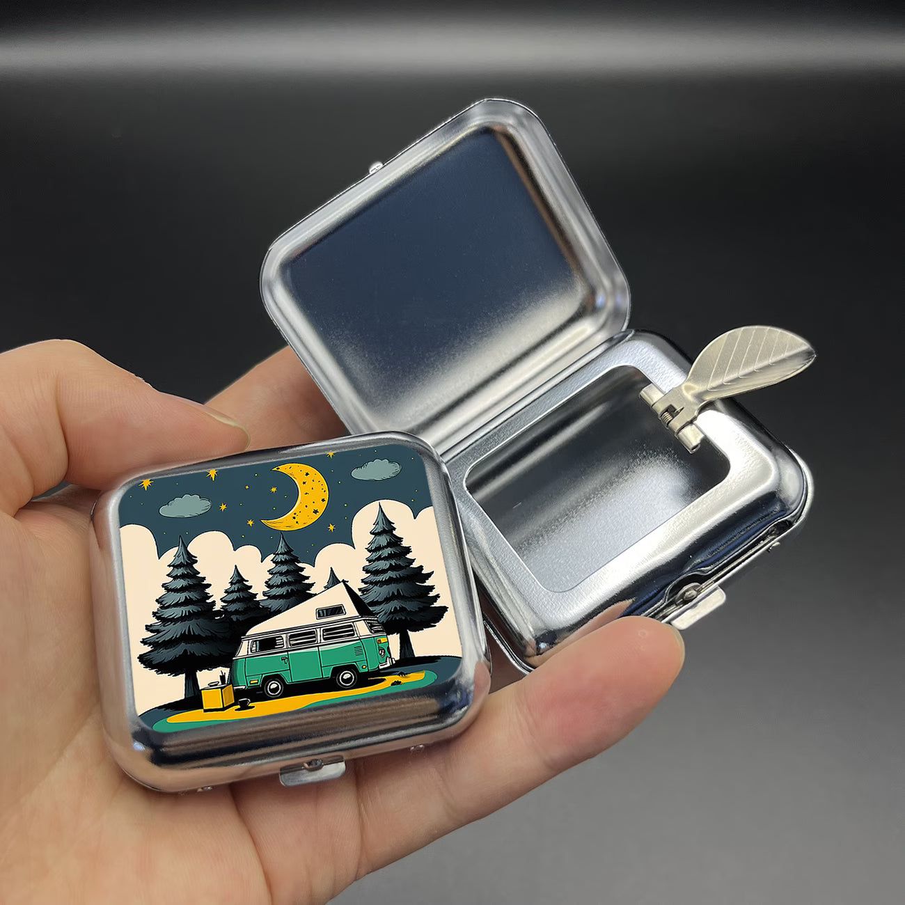 RV Travel Mini Metal Ashtray & Stash Box — Portable Pocket Container