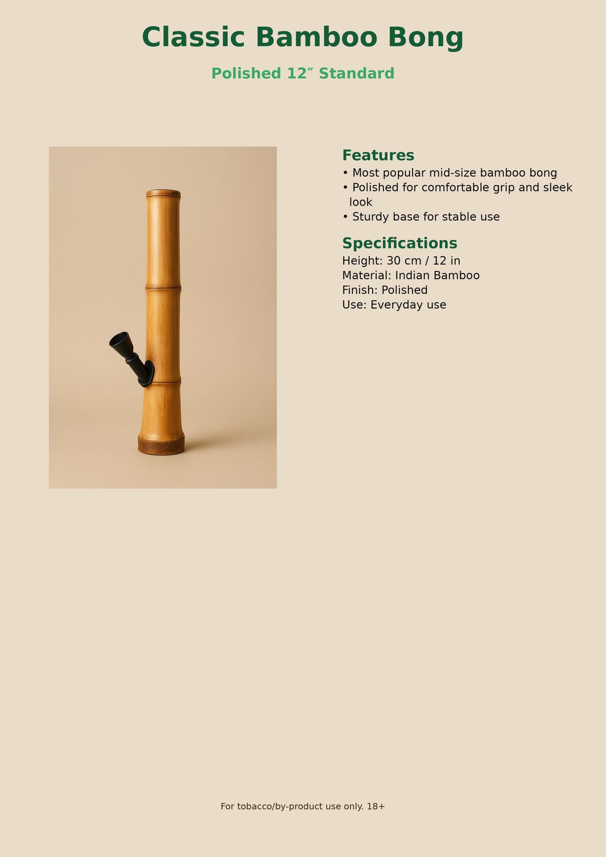 Classic 12 inch handmade bamboo bong by PuffPanda