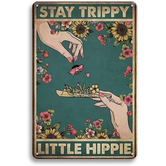 Stay Trippy Little Hippie retro wooden wall sign, vintage room decor